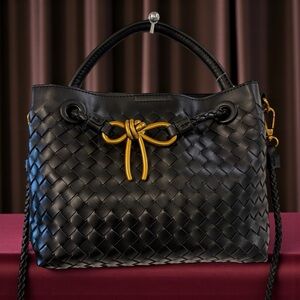 ALTAR’D STATE BLACK WOVEN VEGAN LEATHER BRASS BOW CROSSBODY TOP HANDLE BAG NWT